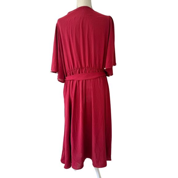Bloomchic Red Faux Wrap Pearl Stud Short Bell Sleeve Tie Waist Dress Size 22-24 - Picture 6 of 11
